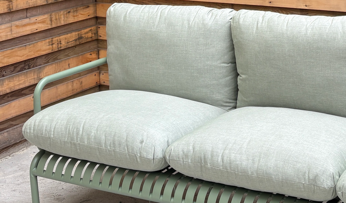 Article Sarek Outdoor Sofa Review: Original photo of green sofa cushions by Sally Herrod