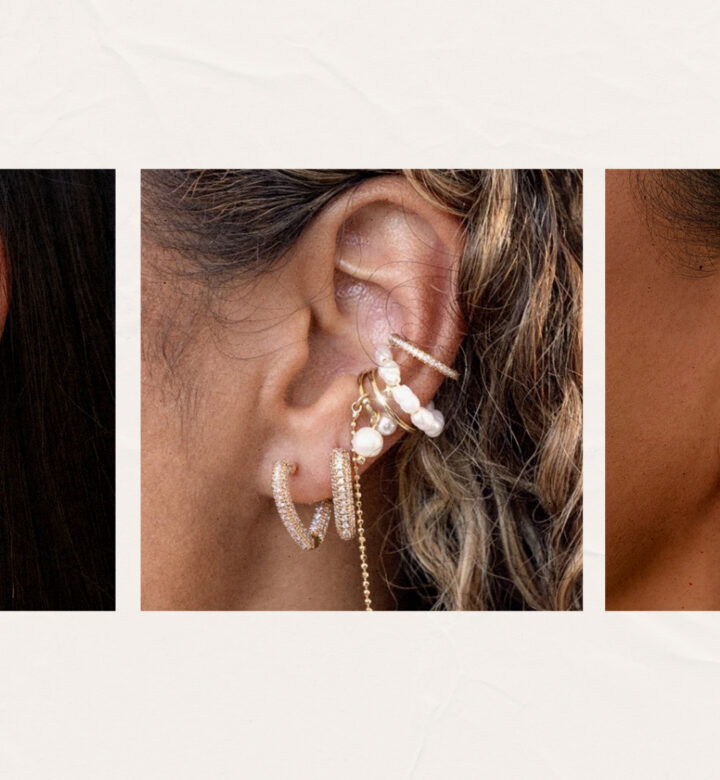 The boho earring stack trend.