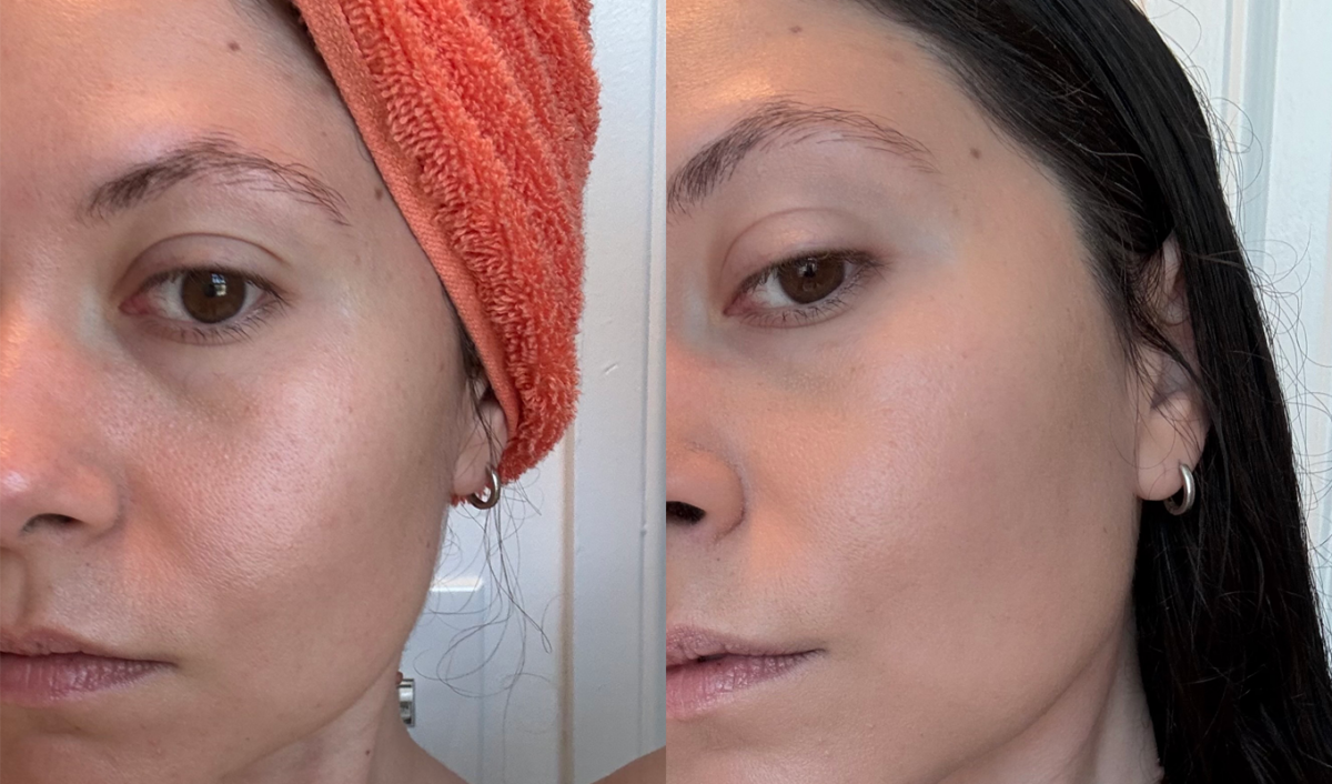 Colorescience Face Shield Flex Review 2026: Original photos of Stephanie Maida hands showing before and after application