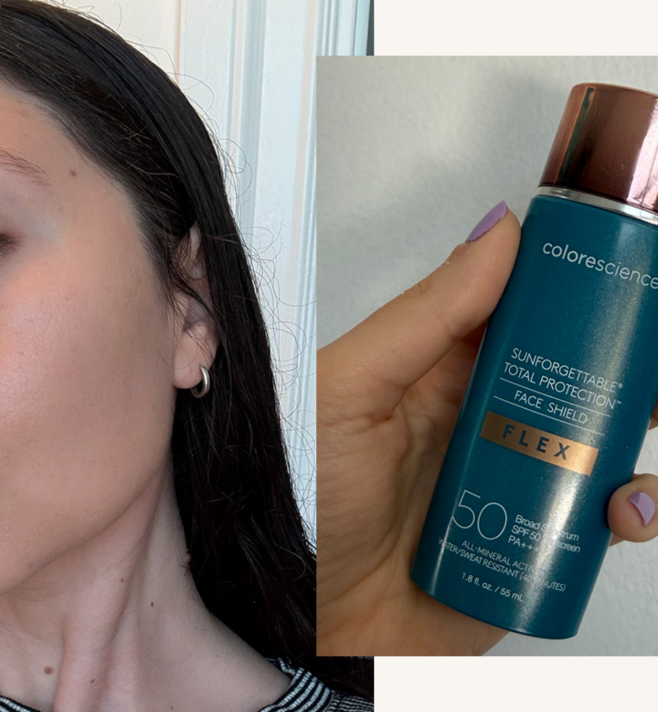 Colorescience Face Shield Flex Review 2026: Original photos of Stephanie Maida, sunscreen bottle
