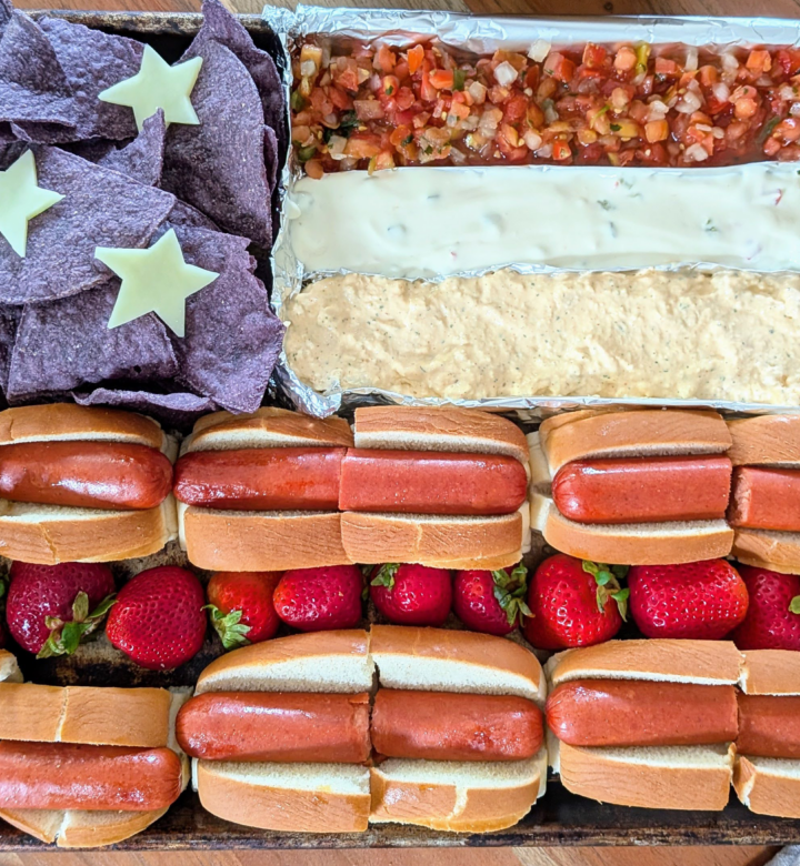 hot dog board for july 4th using only trader joe's items