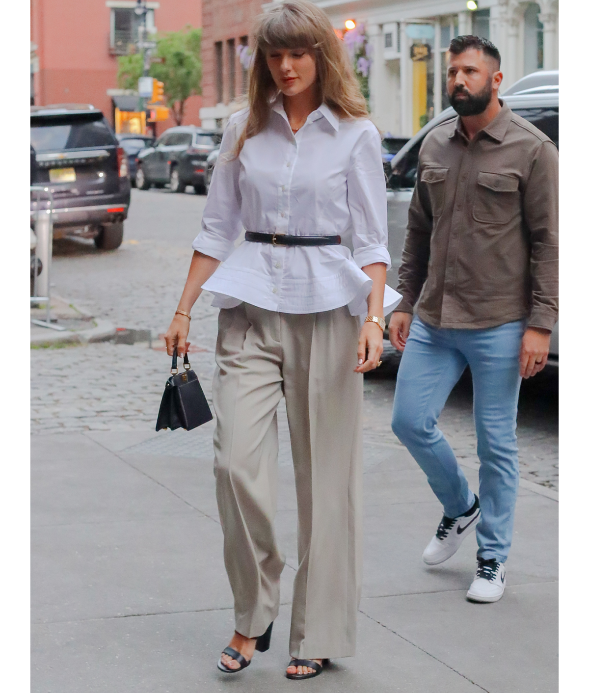 Shop Taylor Swift's Best White Outfits: white peplum button-down