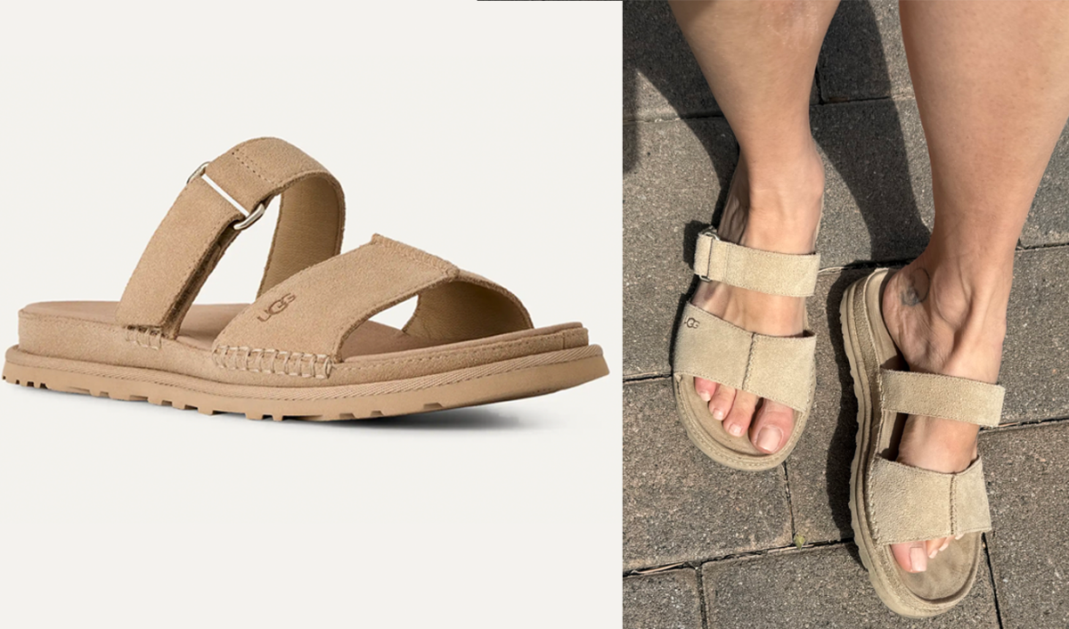 Ugg GoldenGaze Sandal Review: Ugg/Original photos by Stephanie Maida of Ugg beige suede sandals