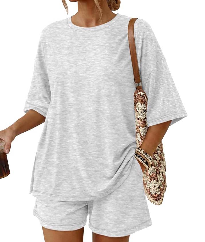gray shirt and shorts combo