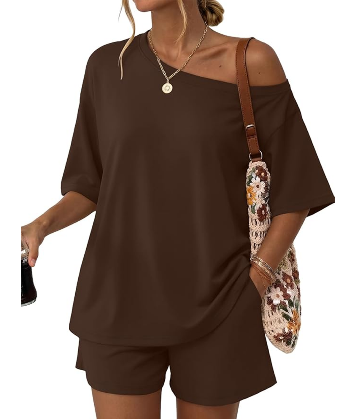 Best Amazon Matching Sets for Summer: brown t-shirt and shorts set