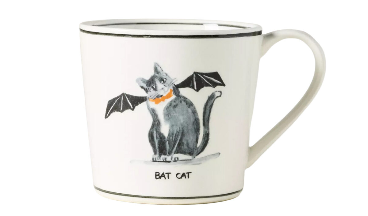 The Anthropologie Molly Hatch Stoneware Halloween Cat Mug.