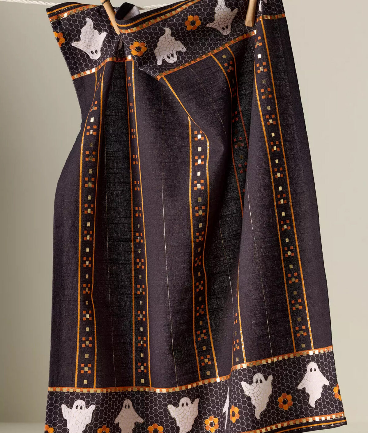 The Anthropologie Bistro Tile Halloween Dish Towel.