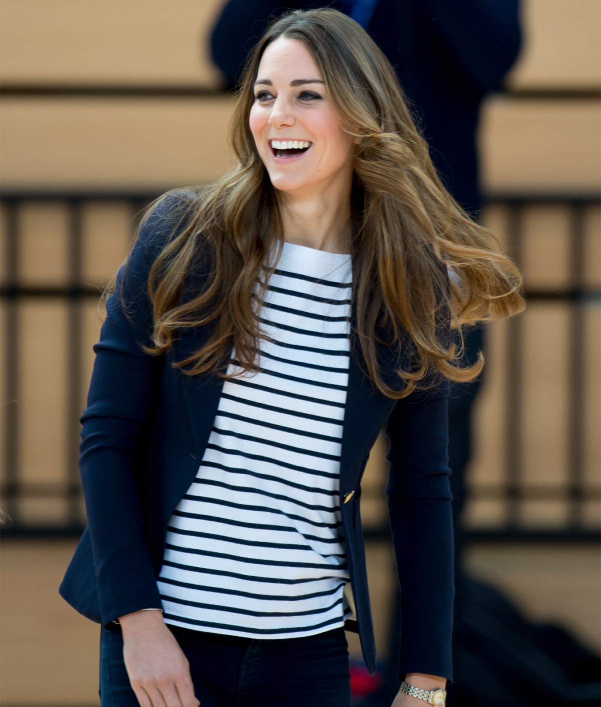 Kate Middleton Style Staples: Kate Middleton wearing striped shirt and blazer