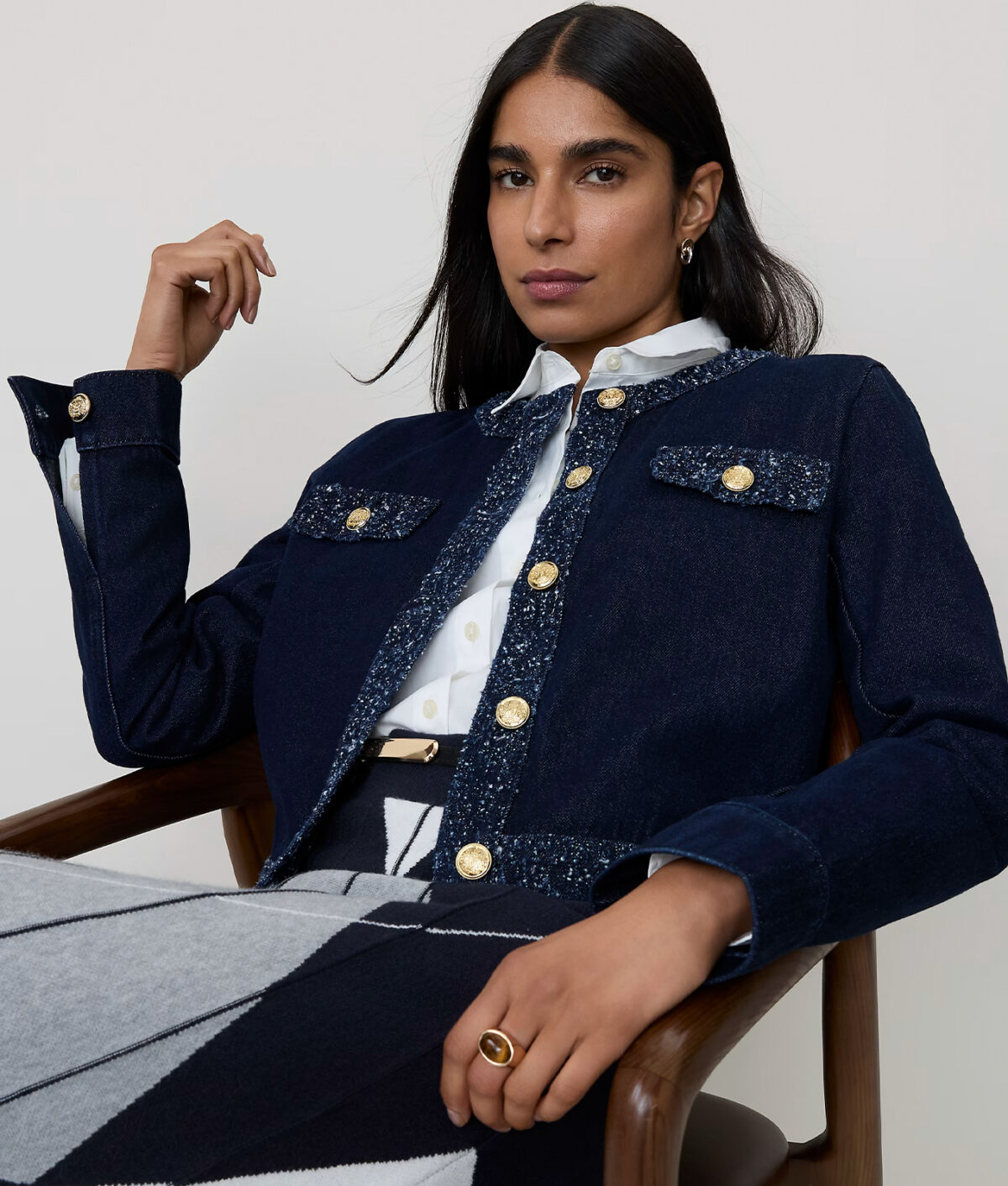 The Ann Taylor Bouclé Trimmed Denim Jacket.