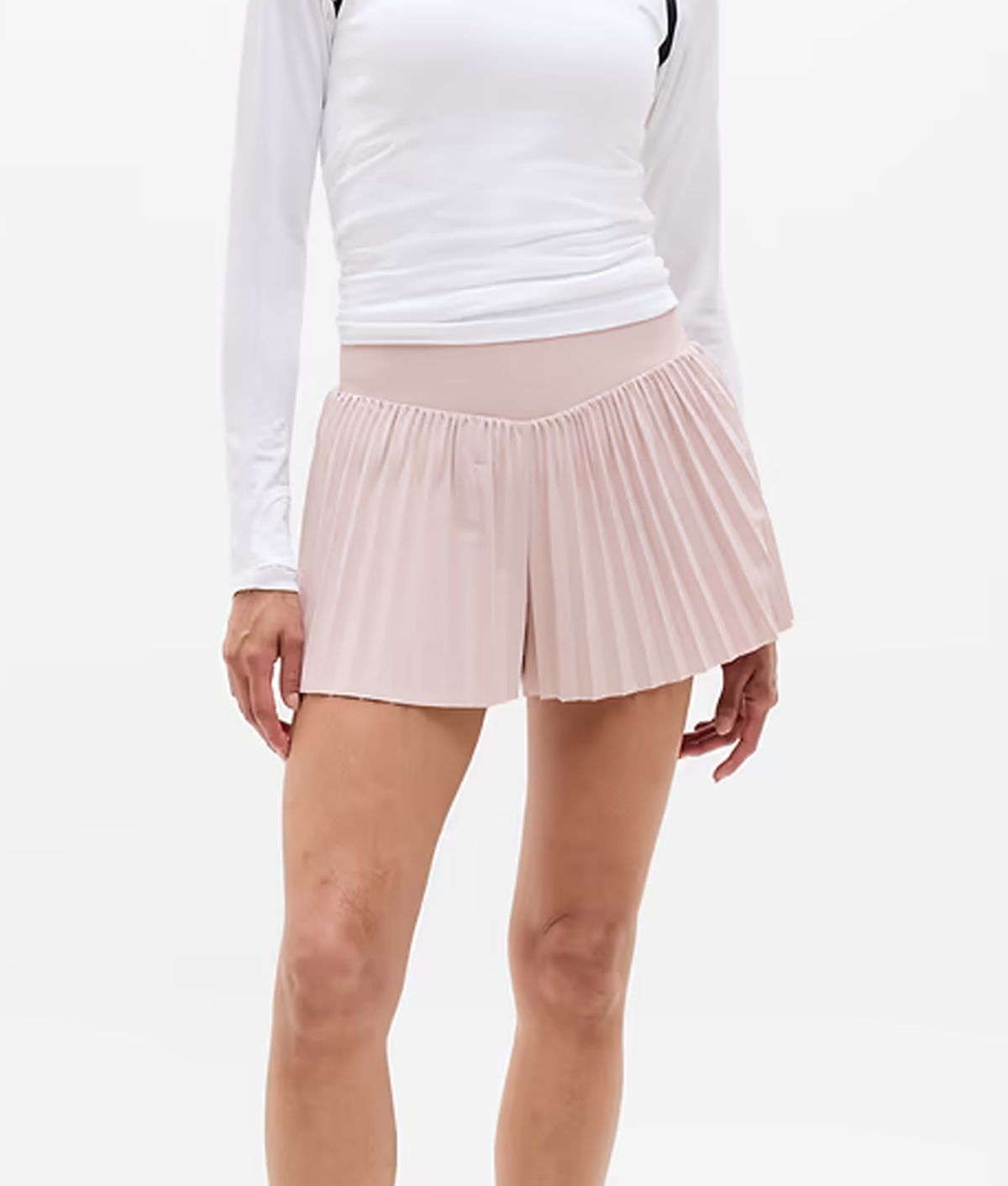 Athleta Featherweight Plissé Collection: Pleated pink shorts