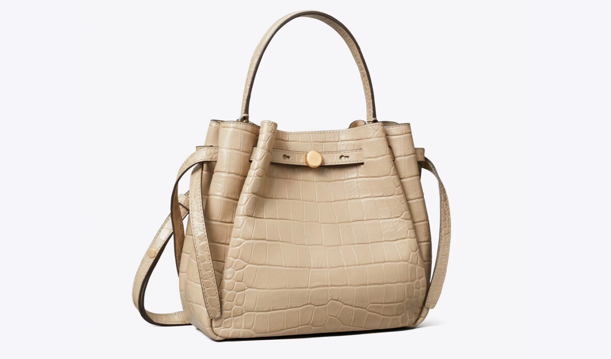 The Tory Burch Romy Croc-Embossed Bucket Bag.