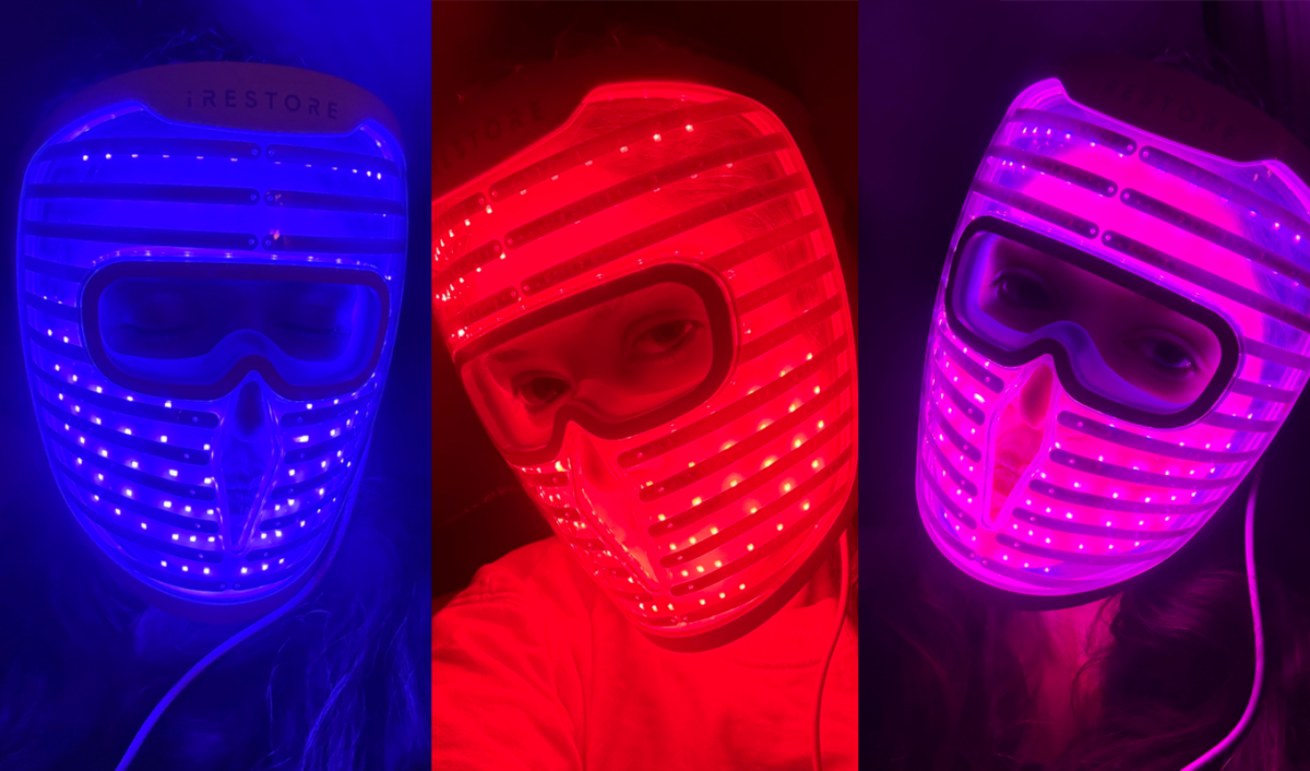 iRestore Illumina LED Mask Review: Original photos of Stephanie Maida wearing the three light modes