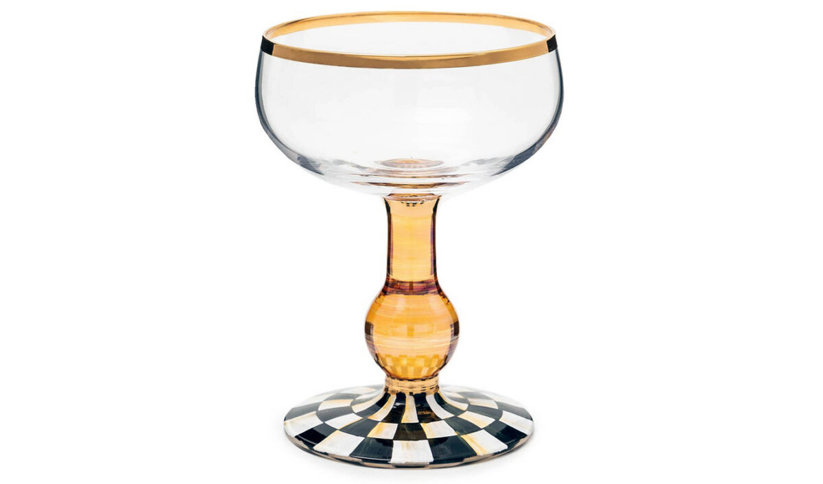 The MacKenzie-Childs Courtly Check Coupe Glass.