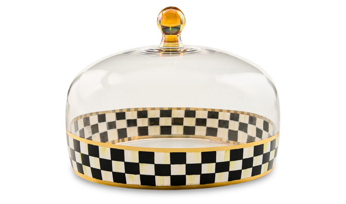 The MacKenzie-Childs Courtly Check Glass Cake Dome.