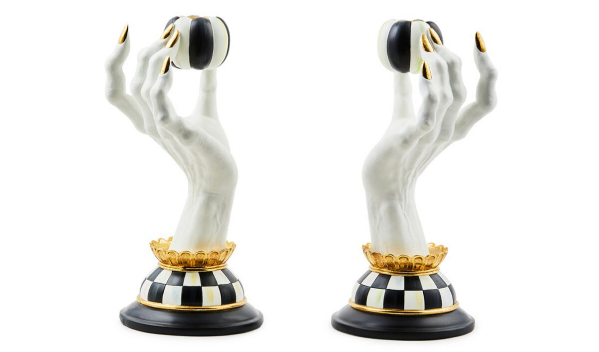 The MacKenzie-Childs Haunted House Spooky Hand Candle Holders, Set of 2.