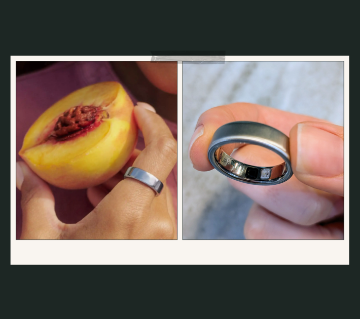 oura ring on hand and up close