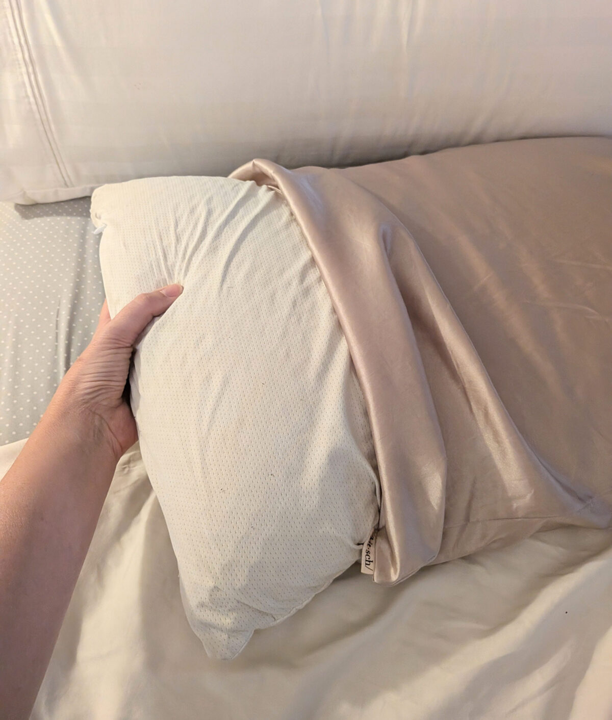 purple pillow with case off