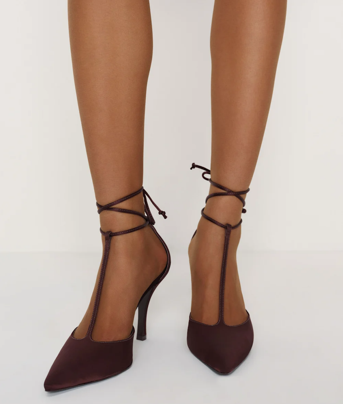 T-Strap Shoe Trend: Reformation burgundy tie-ankle pointed-toe heels
