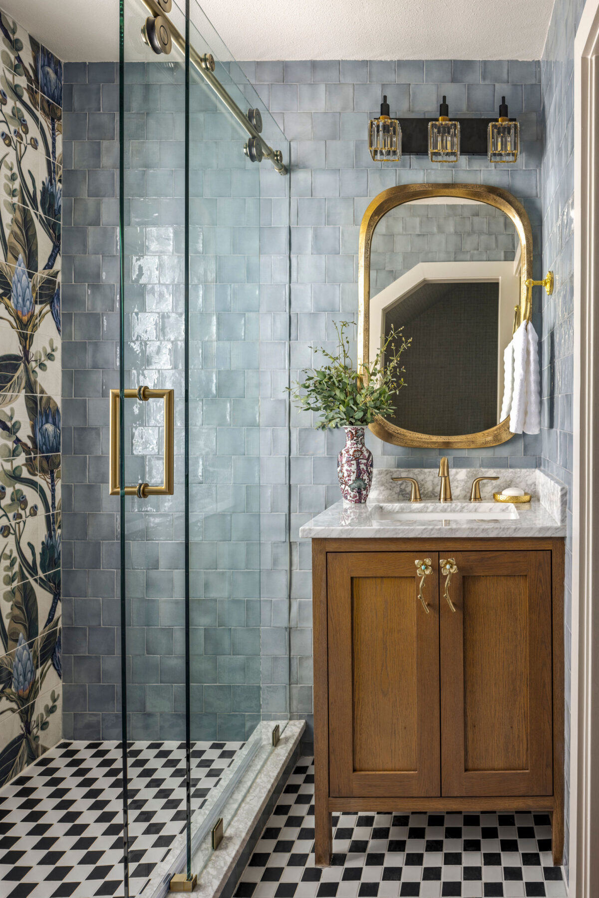 houzz bathroom with blue tile
