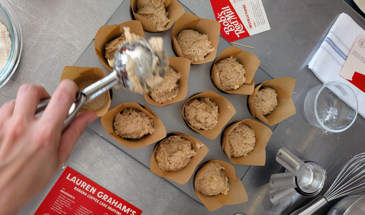 adding batter to tin