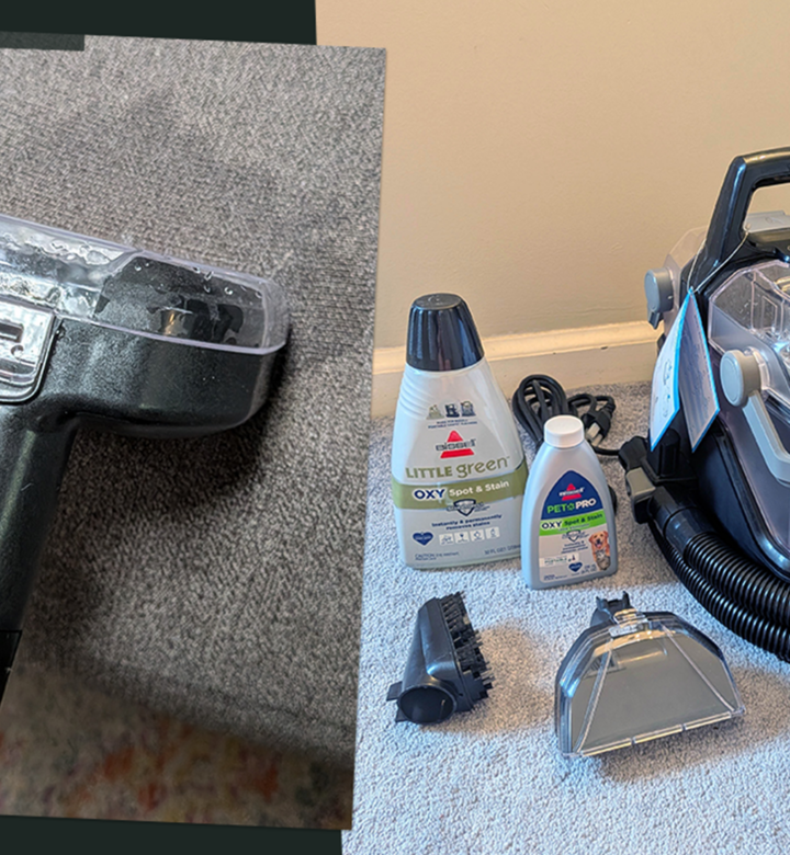 bissell little green hydrosteam cleaning up a mess