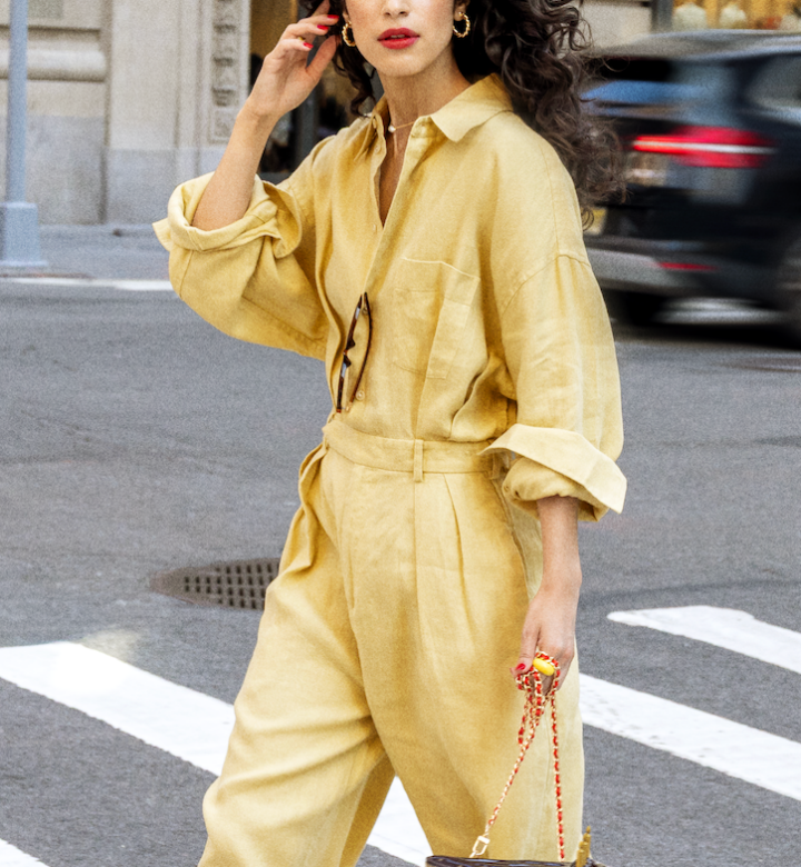 betty crocker purse and girl in yellow jumpsuit