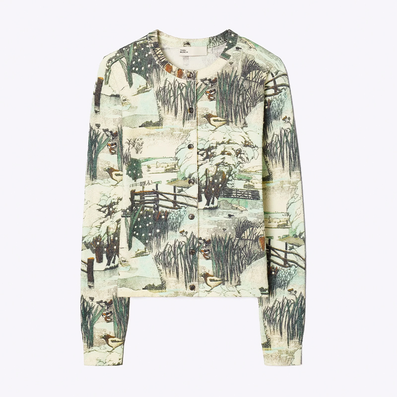 new york fashion week trends 2026 Tory Burch Printed Textured Cardigan