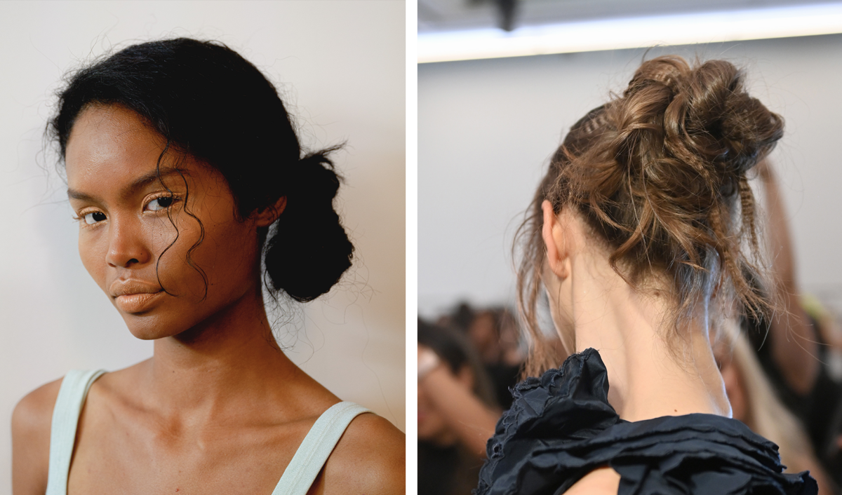 two models with messy buns at nyfw 2026