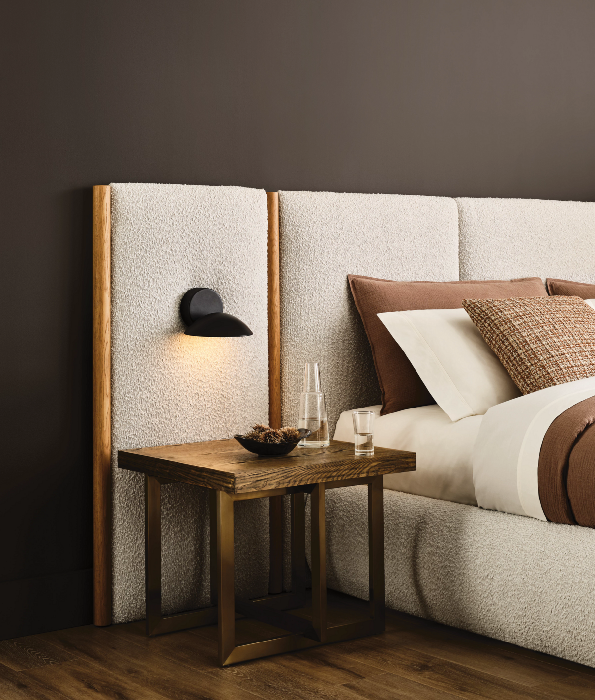 sherwin-williams bedroom with cream headboard and dark walls