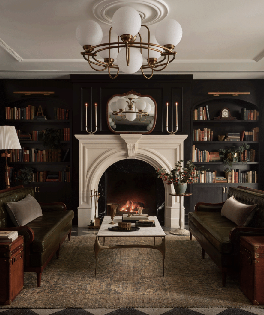 magnolia x loloi living room with fireplace roaring