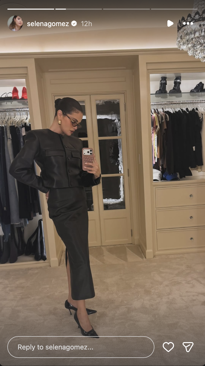 selena gomez all leather fall outfit