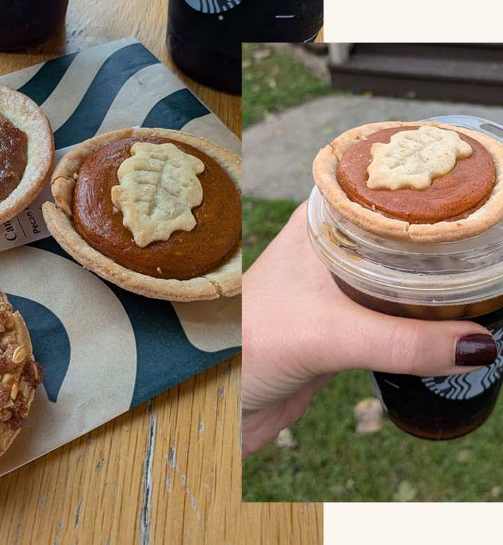 starbucks mini pies and aerocano
