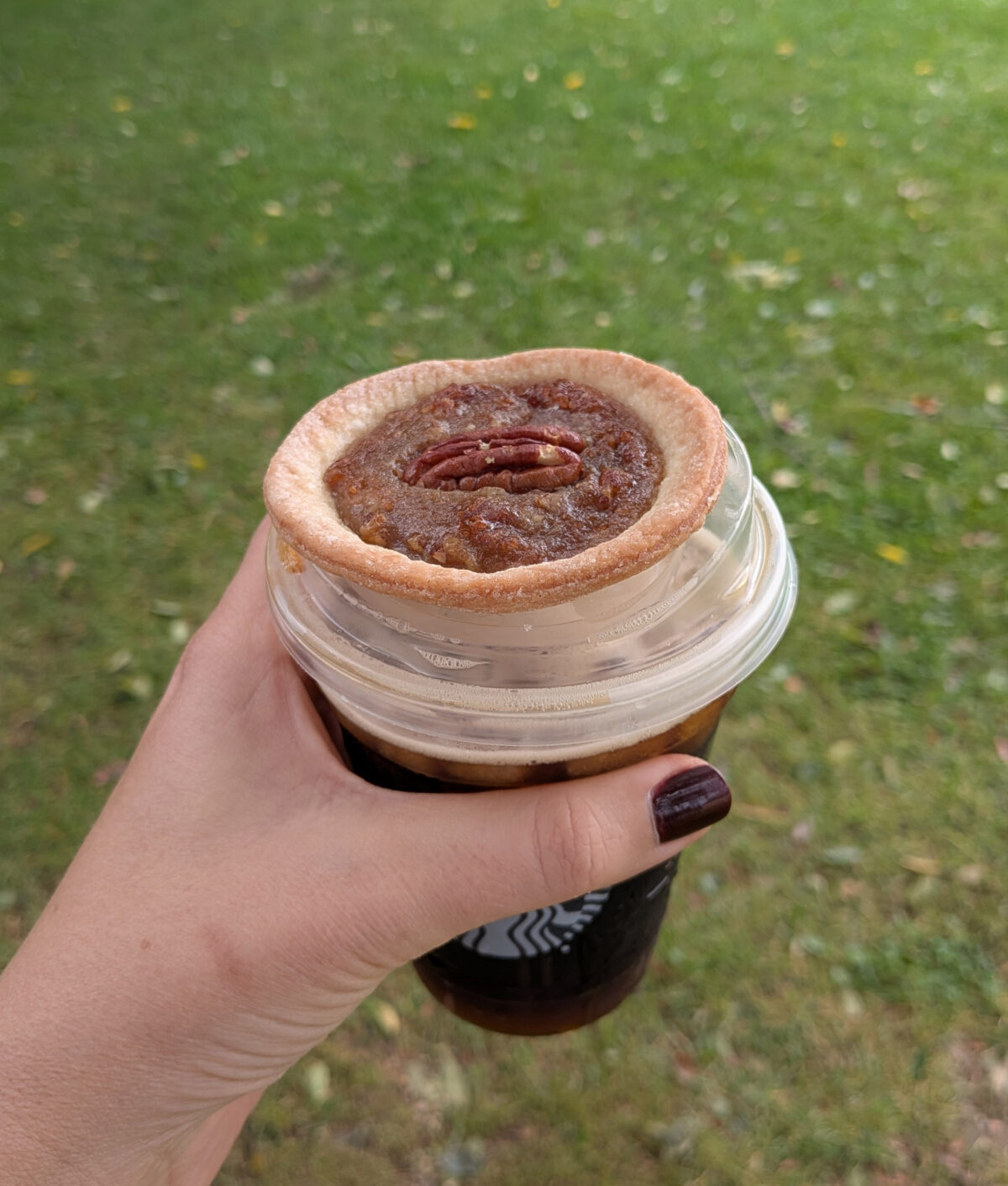 pecan mini pie from starbucks on cup