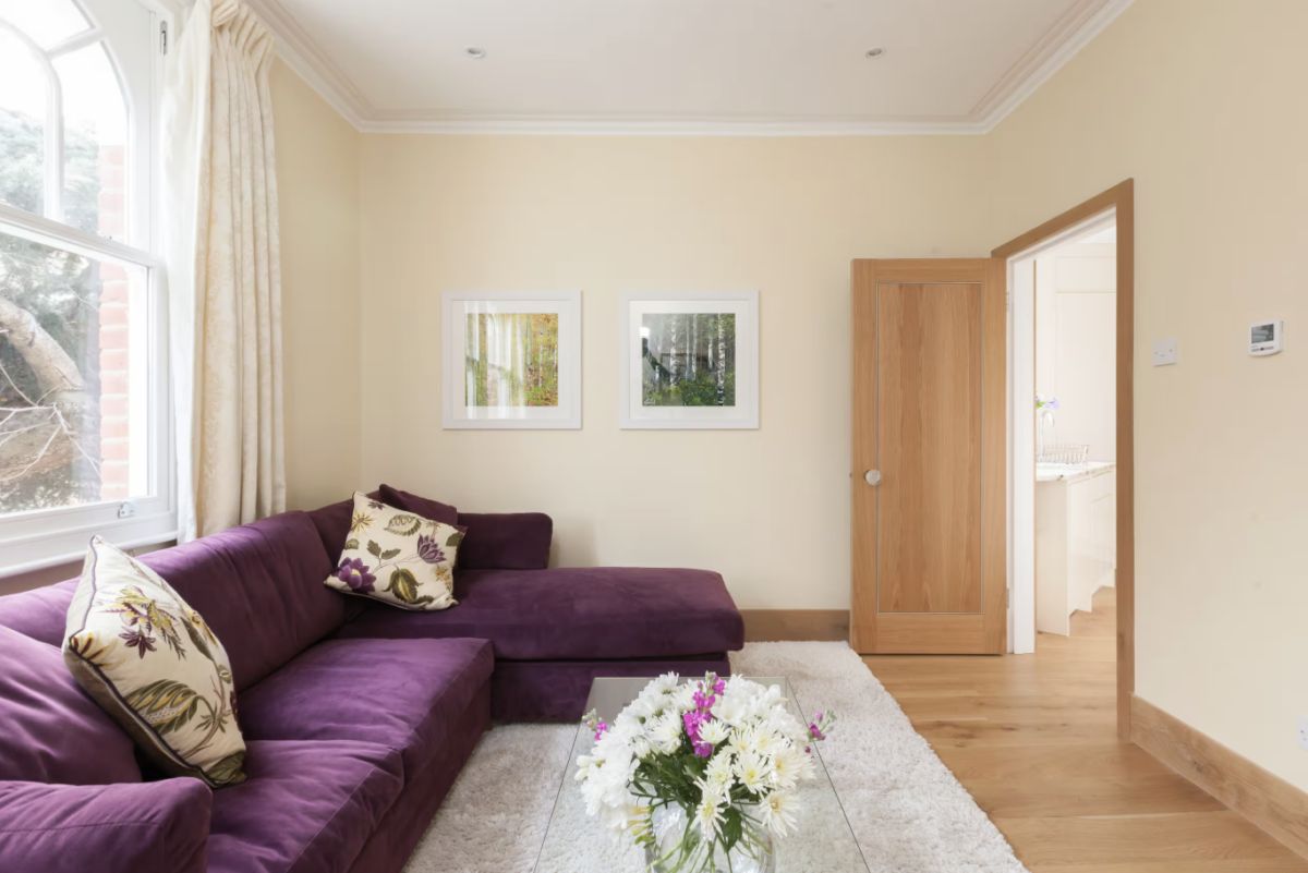 purple sofa in a modern apartment
