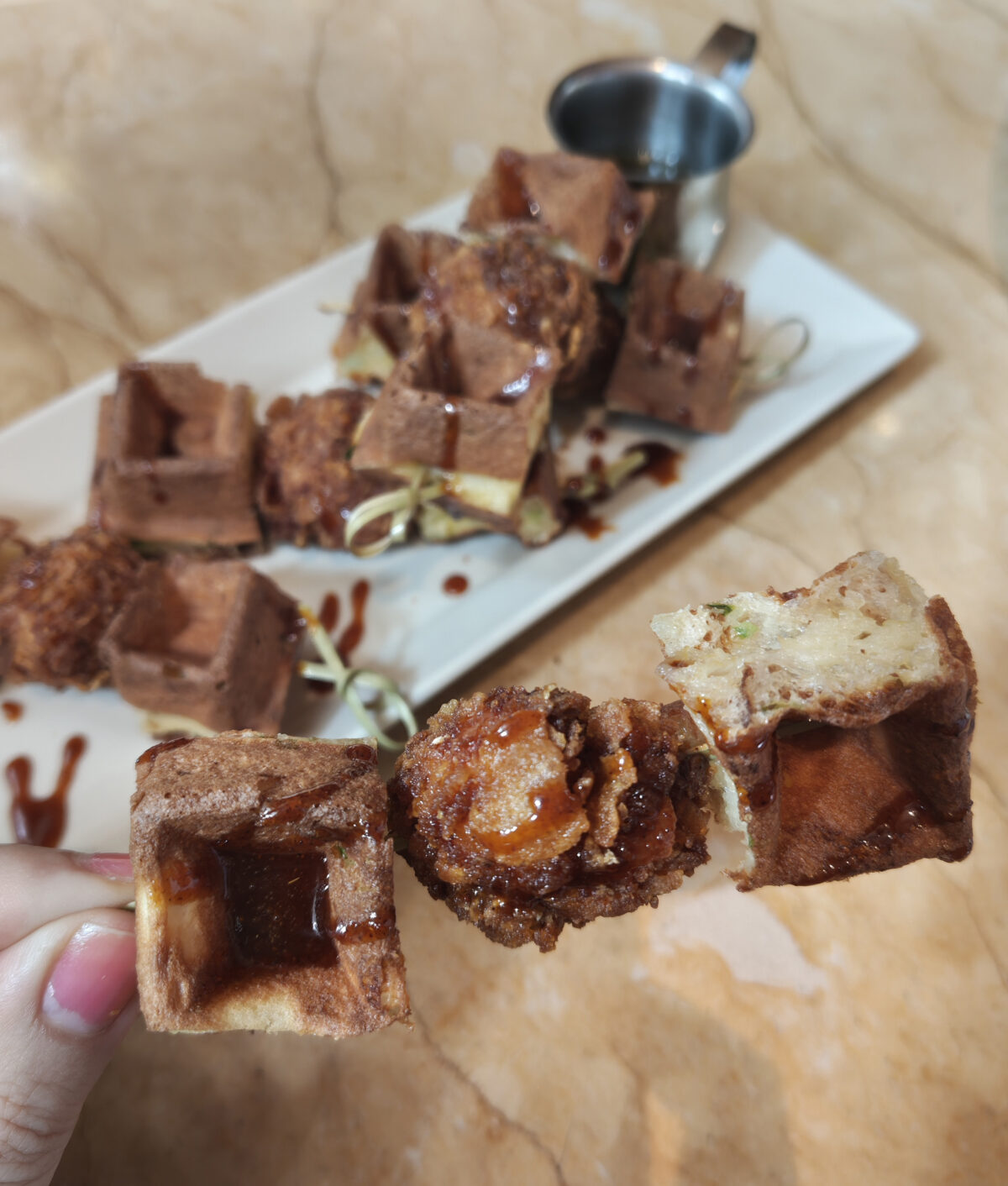 chicken waffle skewers