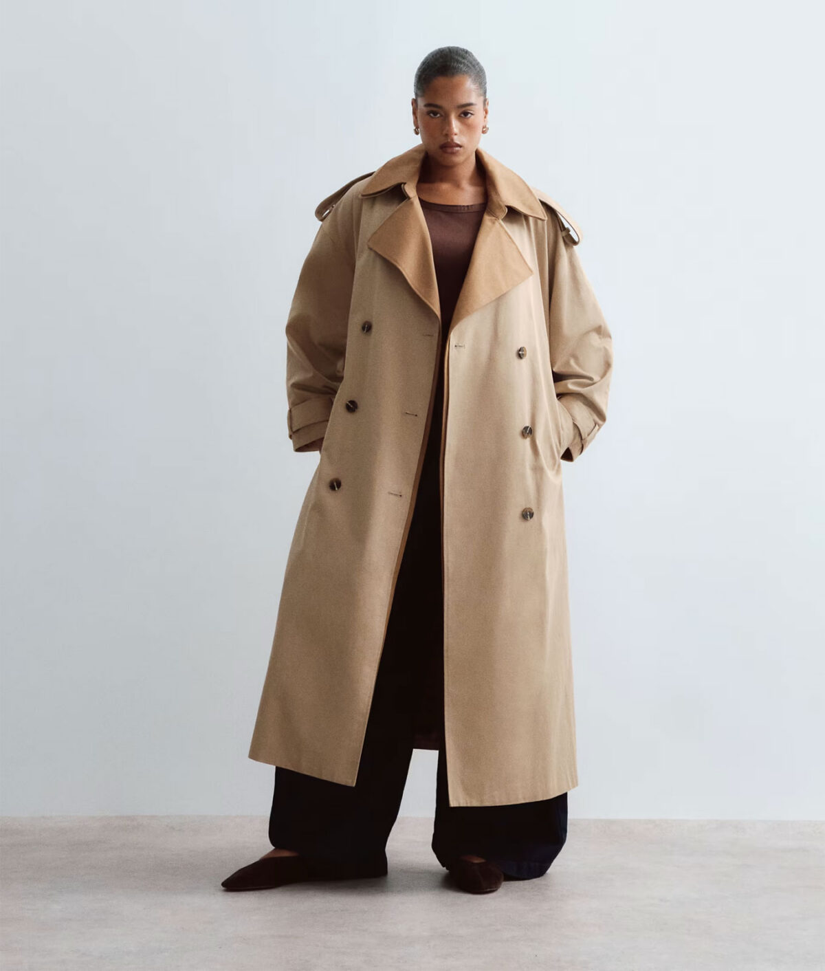 arrange two tone double breasted trench coat